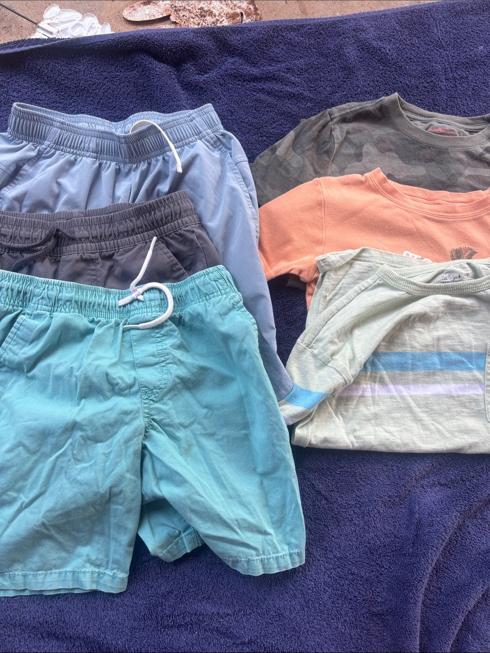 Two pair Kids  Elastic Waist Shorts - three t-shirts